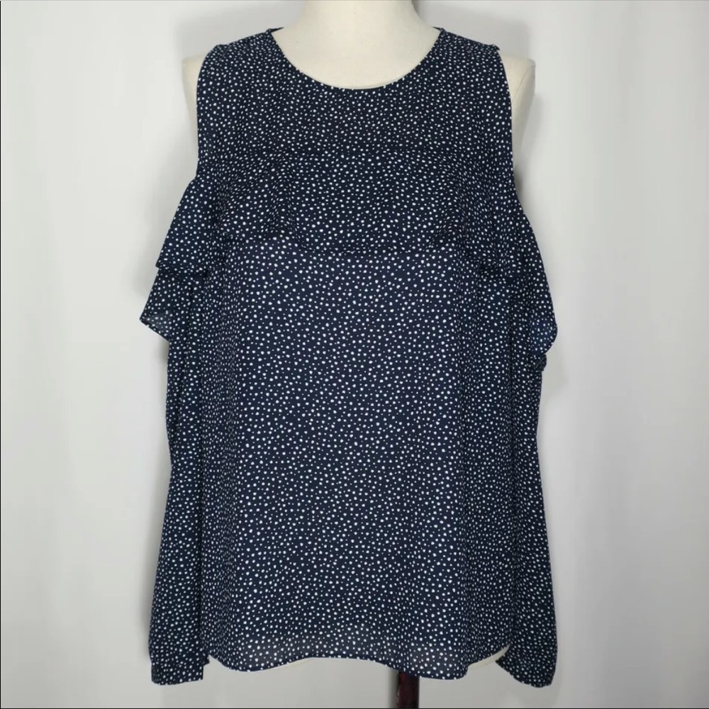 Banana Republic Navy Polka Dot Cold Shoulder Blouse | Summer Casual Top | Size M